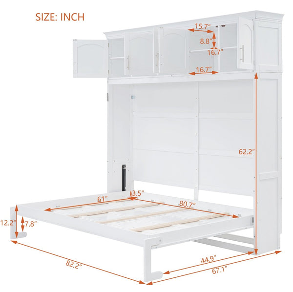 English Elm Queen Murphy Wall Bed with Top Cabinet Storage for Small Space Living White LP006665AAK-1
