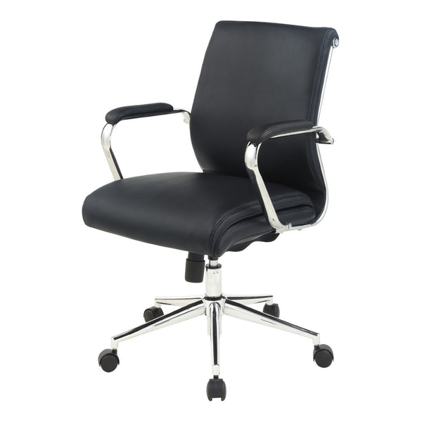 OSP Home Furnishings Mid Back Ergonomic Office Chair with Antimicrobial Fabric Chrome Arms and Lumbar Support Black 920351C-R107