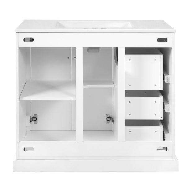English Elm 36" Modern Bathroom Vanity with Ceramic Sink, Soft-Close Doors, 3 Drawers & Ample Storage for Small Baths White N729P280194K