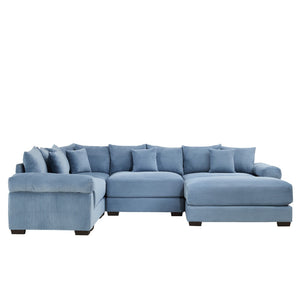 English Elm Oversized Modular Sectional Couch With Movable Ottoman - Luxurious Blue Corduroy, Ergonomic Comfort W714S01359-GIGA