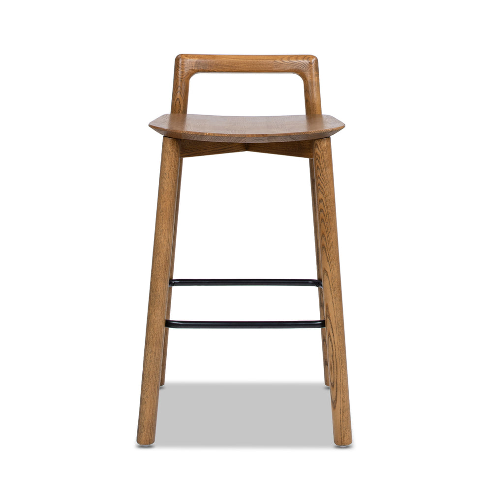 English Elm Jennifer Taylor Home - Sven 26.5" Modern Minimalist Low Back Wood Counter Stool, Dark Walnut Ash, Ergonomic Iron Footrest B2719P265599