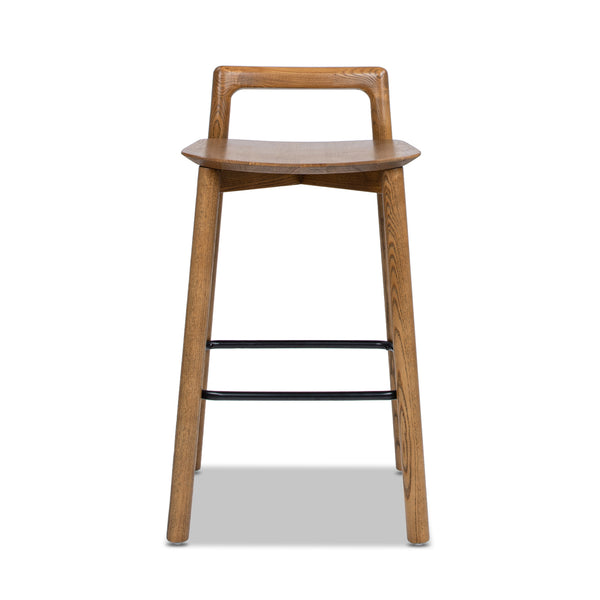 English Elm Jennifer Taylor Home - Sven 26.5" Modern Minimalist Low Back Wood Counter Stool, Dark Walnut Ash, Ergonomic Iron Footrest B2719P265599