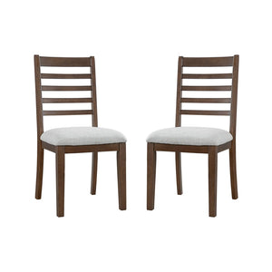 English Elm 2-piece Farmhouse Ladder Back Dining Chair Set Rubberwood Frame Upholstered Seat Kitchen Beige,Walnut N752P436724D