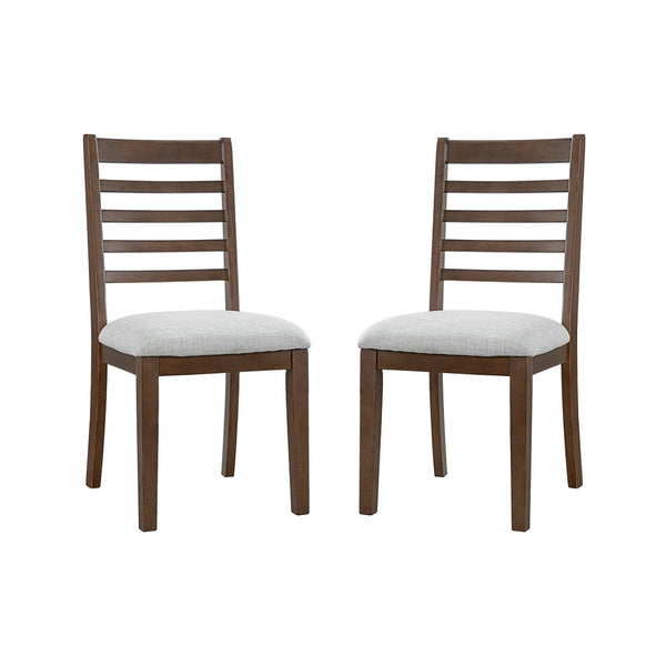 English Elm 2-piece Farmhouse Ladder Back Dining Chair Set Rubberwood Frame Upholstered Seat Kitchen Beige,Walnut N752P436724D