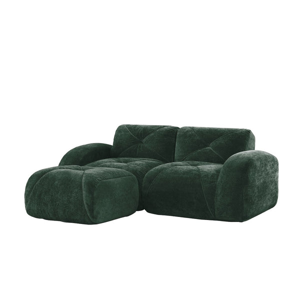 English Elm L-shaped Velvet Sectional Sofa Tufted Modular Design with High Density Foam Boneless Build Green W714S01593
