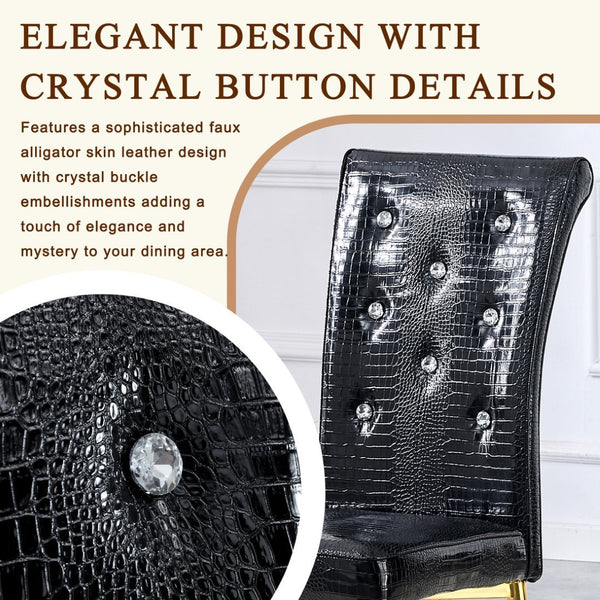 English Elm Set of 4 Glam Faux Leather Dining Chairs with Crystal Buckle and Gold Tone Legs Black+Gold W3226P311061