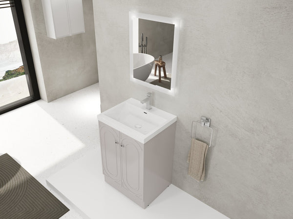 English Elm 24" Freestanding Bathroom Vanity with White Resin Sink, Soft-Close Doors, Adjustable Shelf, Durable Plywood Finish khaki W999S00334