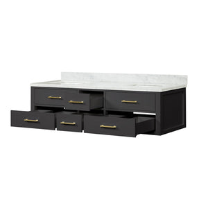 English Elm Black Double Bath Vanity 72" W X 22" D With Elegant Carrara Marble Top For A Modern Bathroom Upgrade B2731P258058