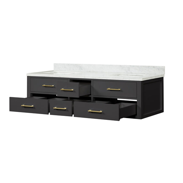 English Elm Black Double Bath Vanity 72" W X 22" D With Elegant Carrara Marble Top For A Modern Bathroom Upgrade B2731P258058