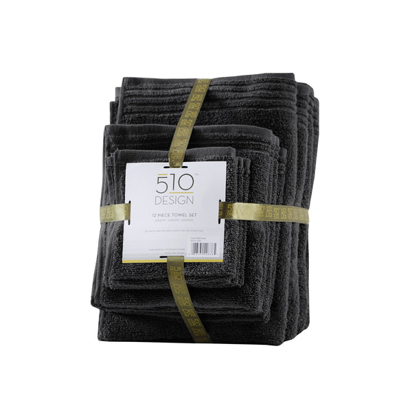 English Elm 100% Cotton Quick Dry 12-Piece Bath Towel Set - Zero Twist Duet, Soft Absorbent Bath/Hand/Washcloths B035P294208