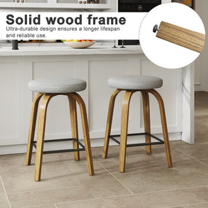 English Elm Swivel Backless Counter Stools Set of 2 with Fabric Seat Bentwood Legs Mid-century Modern Gray W3107P449831