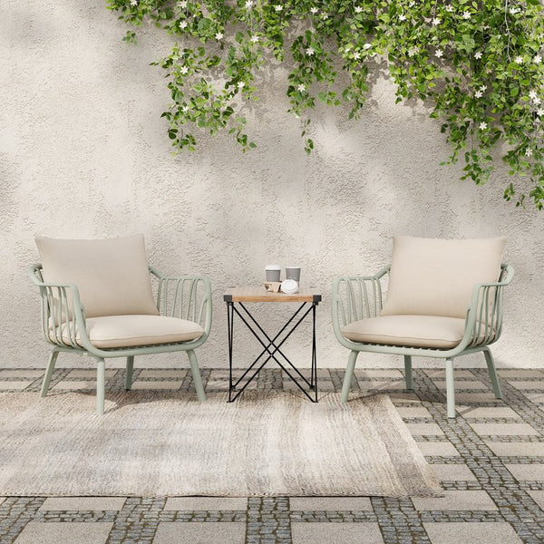 English Elm Christopher Knight Home® - Huron Outdoor PP Club Chair with Waterproof Olefin Cushions, Durable Plastic Frame and Iron Legs - Weather-Resistant Patio Seating Set Beige,Light Green N775P178198G