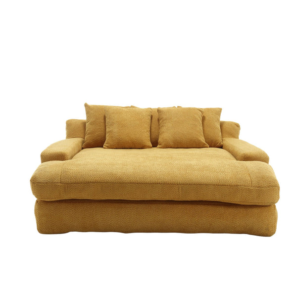 English Elm COOLMORE Chenille 2-seater lazy sofa with 5 back pillows, deep seat comfy lounge for living room comfort Mustard yellow W395P197934