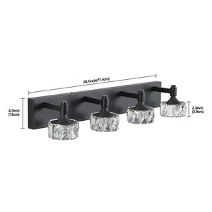 English Elm Modern 4-Light Matte Black LED Vanity Light with Crystal Shades, Dimmable 6000K 1300LM Bathroom W2312P374902