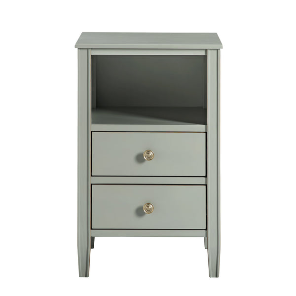 English Elm Winston 2-Drawer Storage Nightstand with Brushed Gold Knobs, Open Shelf, Fluted Legs, No Assembly Antique Grey B050P376956