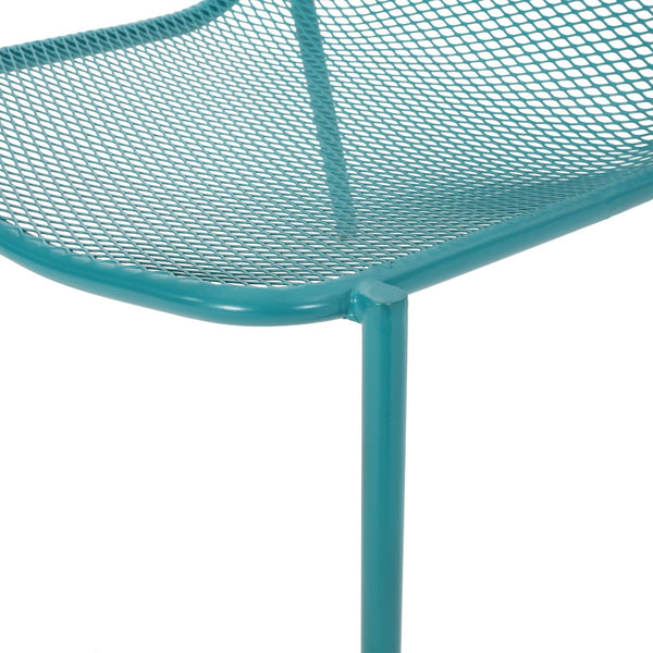 English Elm Kincaid Outdoor Iron Mesh Conversation Set Rust Resistant Patio Chairs with Side Table Teal N775P392159T