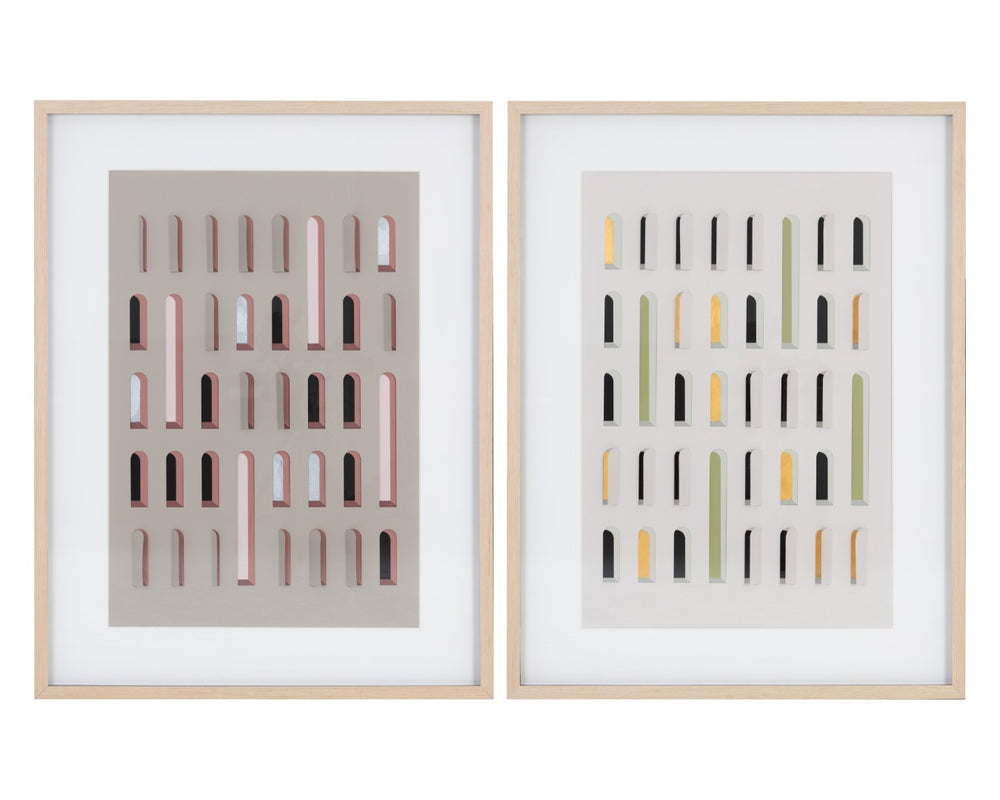 Sunpan DOOR TO DOOR (SET OF 2) - Stunning 36" X 49" Hinged Paper Art with Natural Frame & Gold Accents A0392