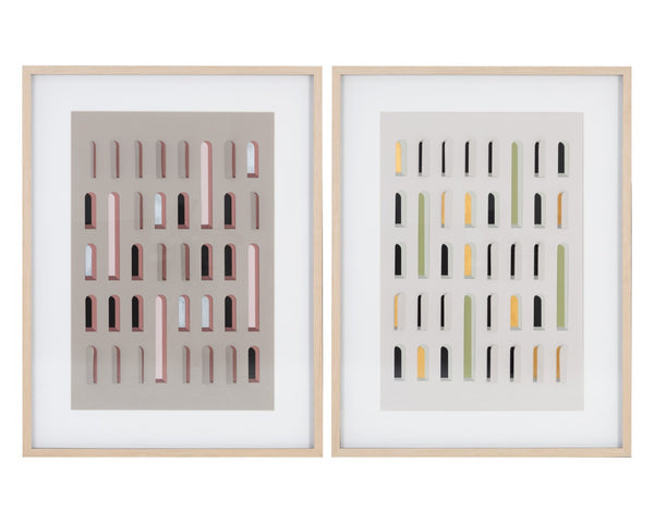 Sunpan DOOR TO DOOR (SET OF 2) - Stunning 36" X 49" Hinged Paper Art with Natural Frame & Gold Accents A0392