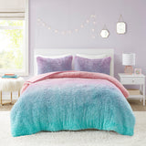 Mi Zone Primrose Modern/Contemporary Ombre Shaggy Faux Fur Comforter Set MZ10-0643 Purple Multi