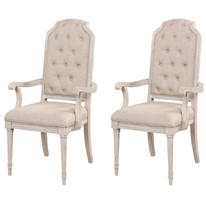 English Elm Beige Tufted Back Arm Chairs Set of 2 — Vintage-Inspired Upholstered Dining Accent Seating with Elegant Legs Champagne B062P186528