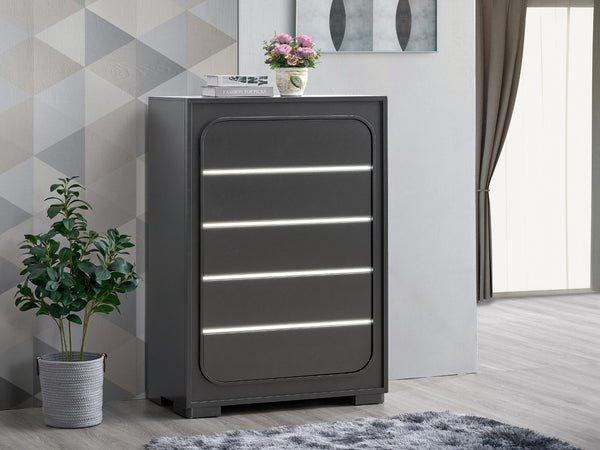 English Elm Milan Modern White Wood Chest with Built-in Led Drawer Accents and Touchless Sensor Wenge B078P497940