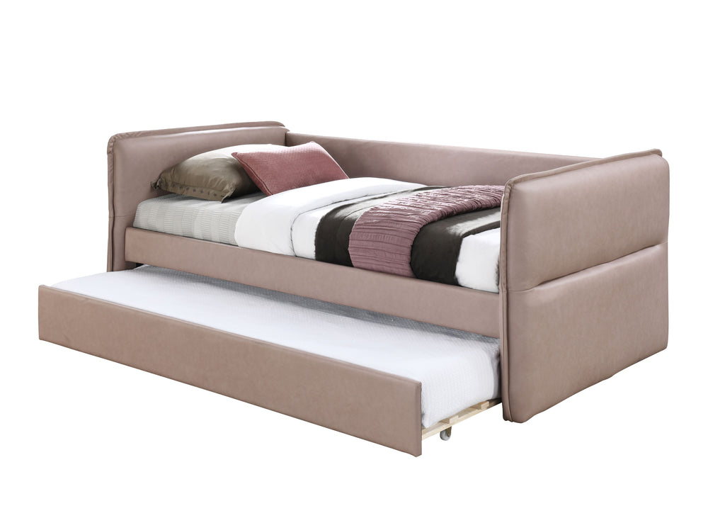 English Elm Daybed Upholstered Twin-Over-Twin with Trundle in Dusty Rose Velvet-Look Fabric, Easy Care Finish Mauve 79.25 L x 12.5 W x 6.25 H B2699S00041