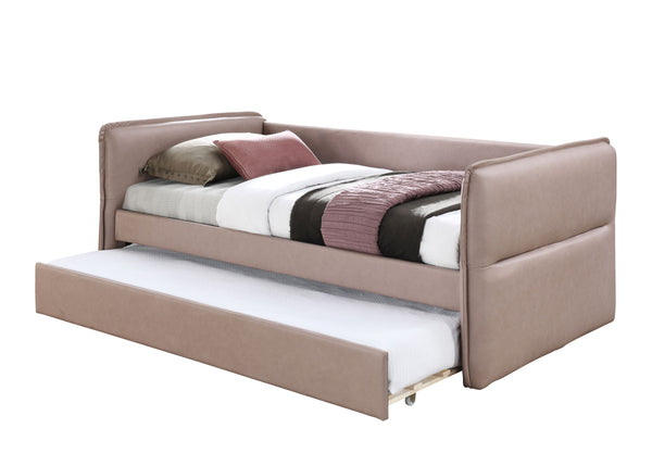 English Elm Daybed Upholstered Twin-Over-Twin with Trundle in Dusty Rose Velvet-Look Fabric, Easy Care Finish Mauve 79.25 L x 12.5 W x 6.25 H B2699S00041