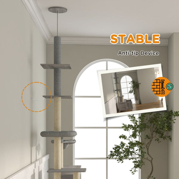 English Elm Pawhut Floor to Ceiling Cat Tower with Hidden Litter Box Condo Hammock Sisal Posts W2225P200364