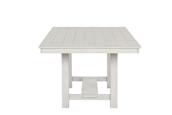 English Elm Rustic White Oak Dining Table 84" Extendable with Leaves, Block Trestle Base, Elegant Farmhouse Style B2741P323127