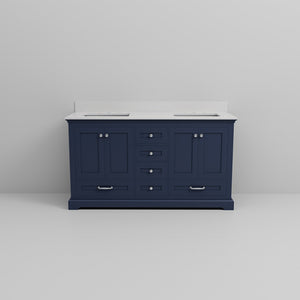 English Elm Navy Double Bath Vanity 60 in W x 22 in D with Cultured Marble Top, Soft-Close Drawers & Storage B2731P258382