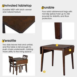 English Elm 29"- Extendable Dining Table with Rubberwood Legs, Space-Saving Folding Design Fits 4, Durable 250lb Capacity Brown N752P216387D