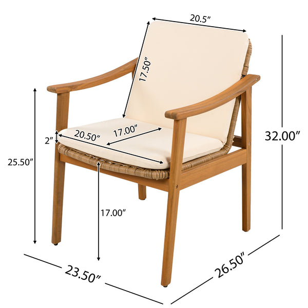 English Elm Christopher Knight Home® - Outdoor Dining Chairs Set of 2 with Acacia Wood Frame and Brown PE Wicker, Waterproof Cushions, 400lb Capacity Teak+ Beige N779P280043B