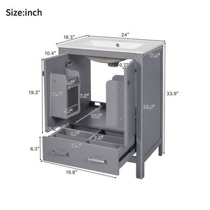 English Elm 24-inch Modern Bathroom Vanity with Ceramic Sink, Soft-Close Doors, Drawer Divider & Ample Storage Gray N729P299440E