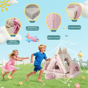 English Elm 14pcs Modular Foam Play Couch Set Convertible Toddler Fort Builder for Playrooms Pink+White T5880P493441