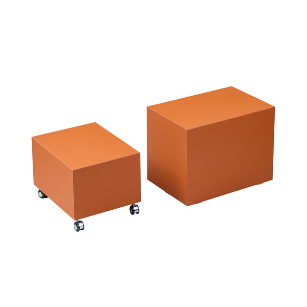 English Elm Modern Saddle Leather Upholstered Side Table Compact Mdf Frame for Living Room Orange W2085P400865