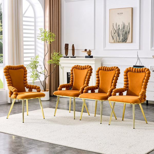 English Elm Set of 2 Sculptural Bubble Backrest Velvet Dining Chairs with Gleaming Gold Legs W3875P370855
