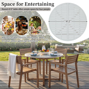 English Elm U_style Solid Acacia Wood Round Outdoor Dining Set Seats Four with Slatted Design Light Gray,Natural & Light Brown WY000475AAD