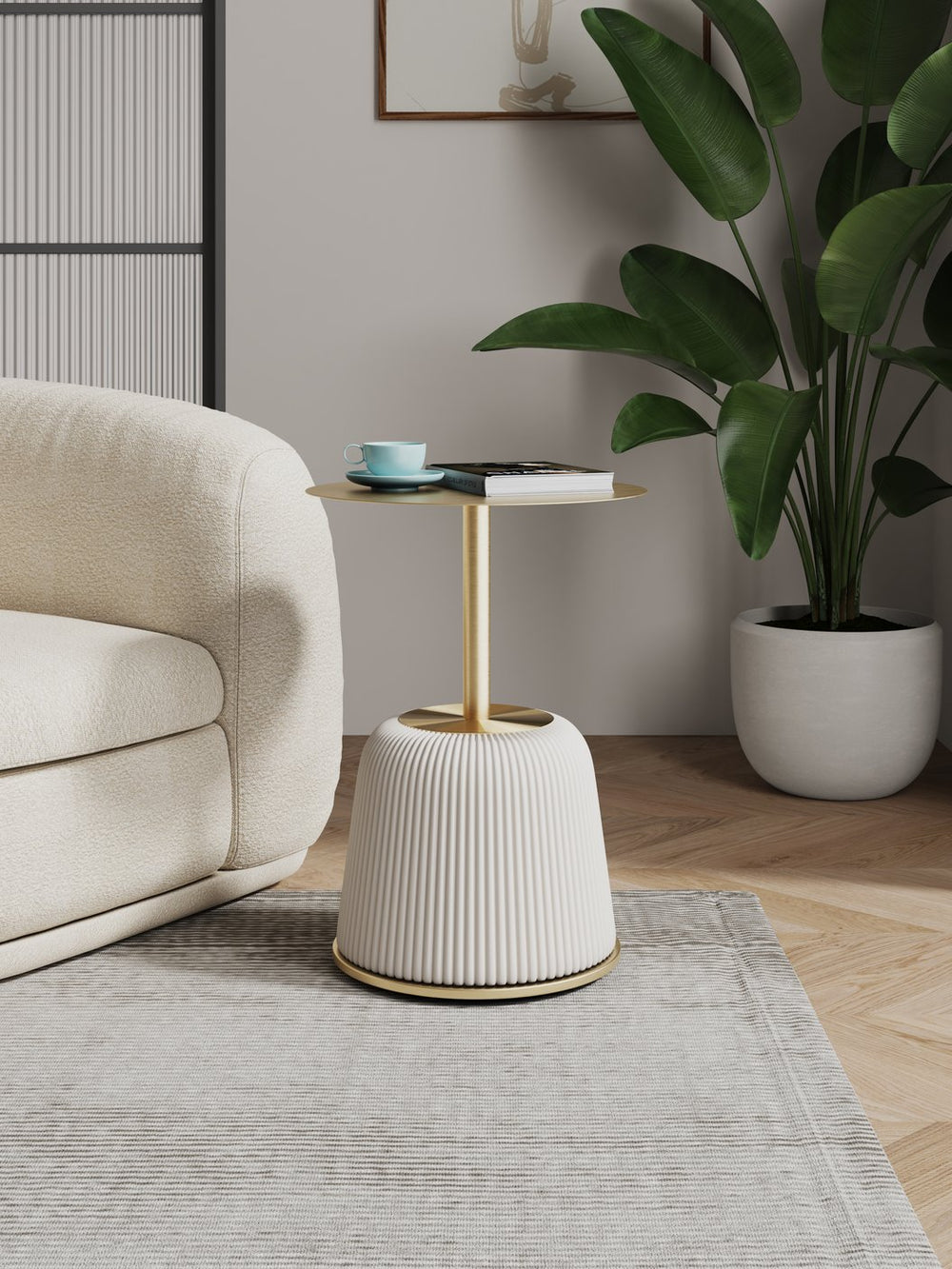 English Elm Anderson Upholstered End Table With Gold Metal Top - Modern Cream Accent For Living Spaces & Bedrooms B365P398480
