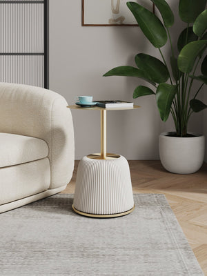 English Elm Anderson Upholstered End Table With Gold Metal Top - Modern Cream Accent For Living Spaces & Bedrooms B365P398480