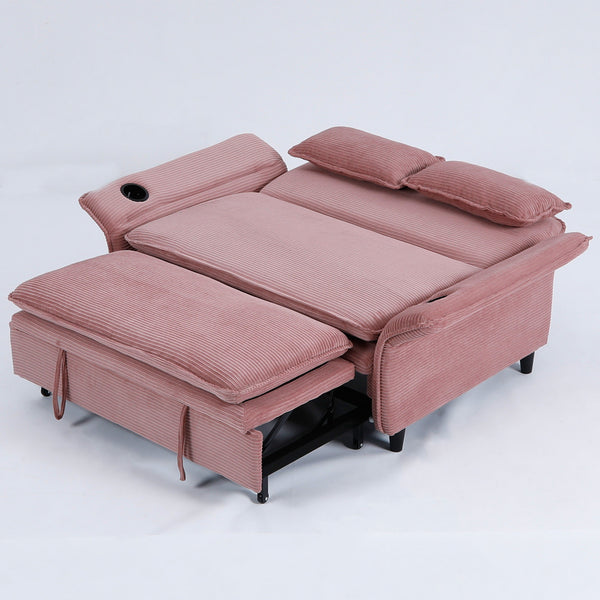 English Elm 65.74-inch convertible letter sofa bed with adjustable armrests, pull-out extension, cup holders, durable frame and plush sponge cushions Pink W3371P311783
