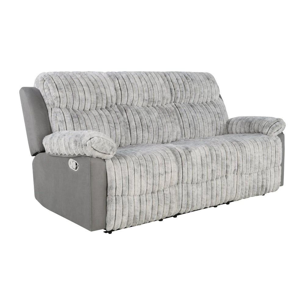 English Elm Bruni Grey Upholstered Sofa with Manual Recline, Plush 100% Polyester, Medium-Firm Foam & Fiber Fill B201P299733