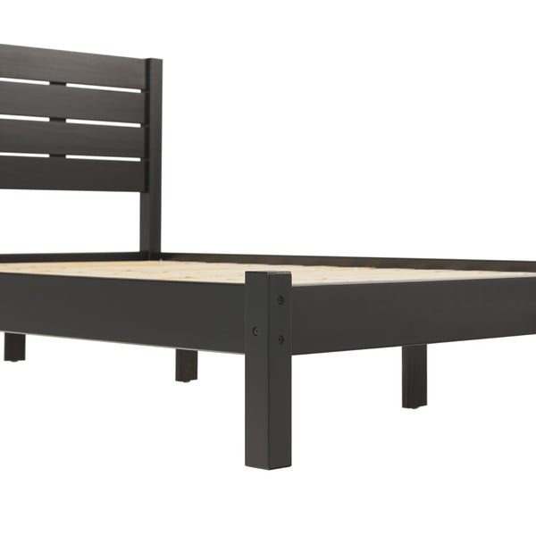 English Elm Walker Edison - Modern Modernist Queen Bedframe with Boho Slatted Headboard, Solid Pine Construction, No Box Spring Needed Black 84 L x 11 W x 9 H B185P169104