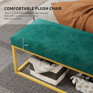English Elm Storage Bench Green Velvet PU Leather with Gold Steel Frame, Mid-Century Entryway Seat, 600lb Capacity, 48.8"L W578P357538