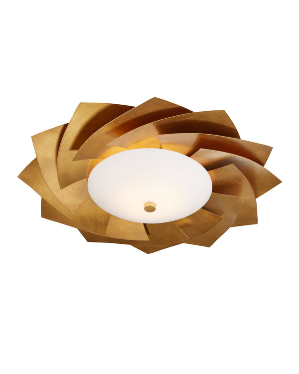 Currey & Company Asterisk Gold Radial Flush Mount LED Ceiling Light with White Glass Diffuser 9999-0080