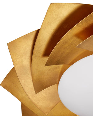 Currey & Company Asterisk Gold Radial Flush Mount LED Ceiling Light with White Glass Diffuser 9999-0080