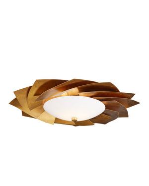 Currey & Company Asterisk Gold Radial Flush Mount LED Ceiling Light with White Glass Diffuser 9999-0080