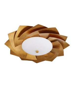 Currey & Company Asterisk Gold Radial Flush Mount LED Ceiling Light with White Glass Diffuser 9999-0080