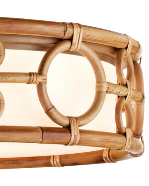 Currey & Company Tegal Hand-Woven Rattan Flush Mount Light Bohemian Ceiling Fixture for Bedroom 9999-0081