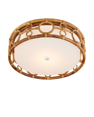 Currey & Company Tegal Hand-Woven Rattan Flush Mount Light Bohemian Ceiling Fixture for Bedroom 9999-0081