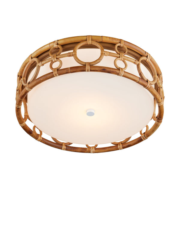 Currey & Company Tegal Hand-Woven Rattan Flush Mount Light Bohemian Ceiling Fixture for Bedroom 9999-0081